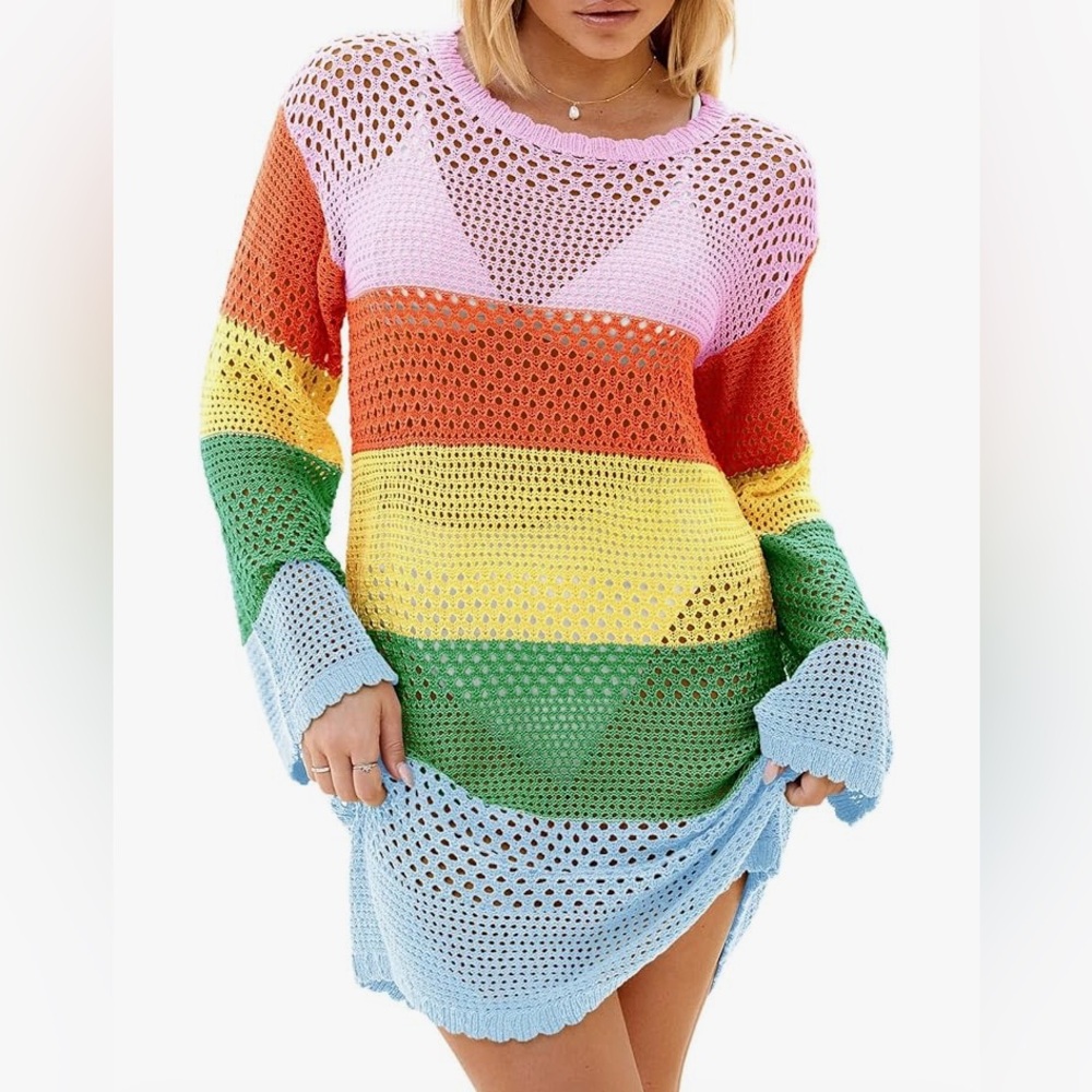 Colorblock crochet coverup